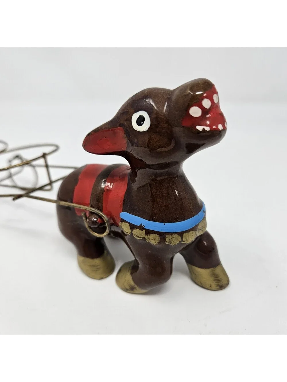 Vintage Salt & Pepper Shakers Donkey With Cart Little Brown Jugs Handmade MCM